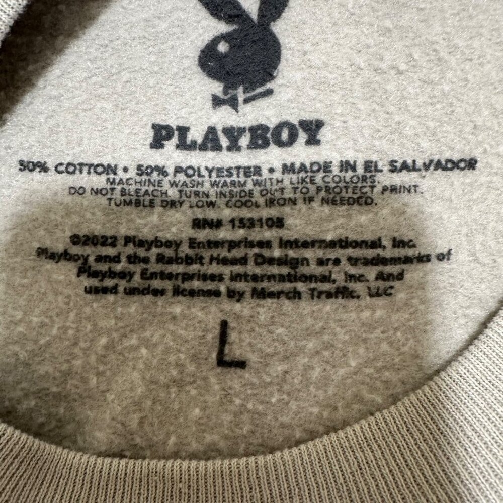 Playboy Women Size L Grey Stacked Logo Graphic Crewneck Sweatshirt NEW - Picture 4 of 4